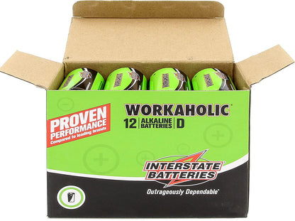 D Cell Alkaline Battery (12 Pack) All-Purpose 1.5V High Performance Batteries - Workaholic (DRY0085)