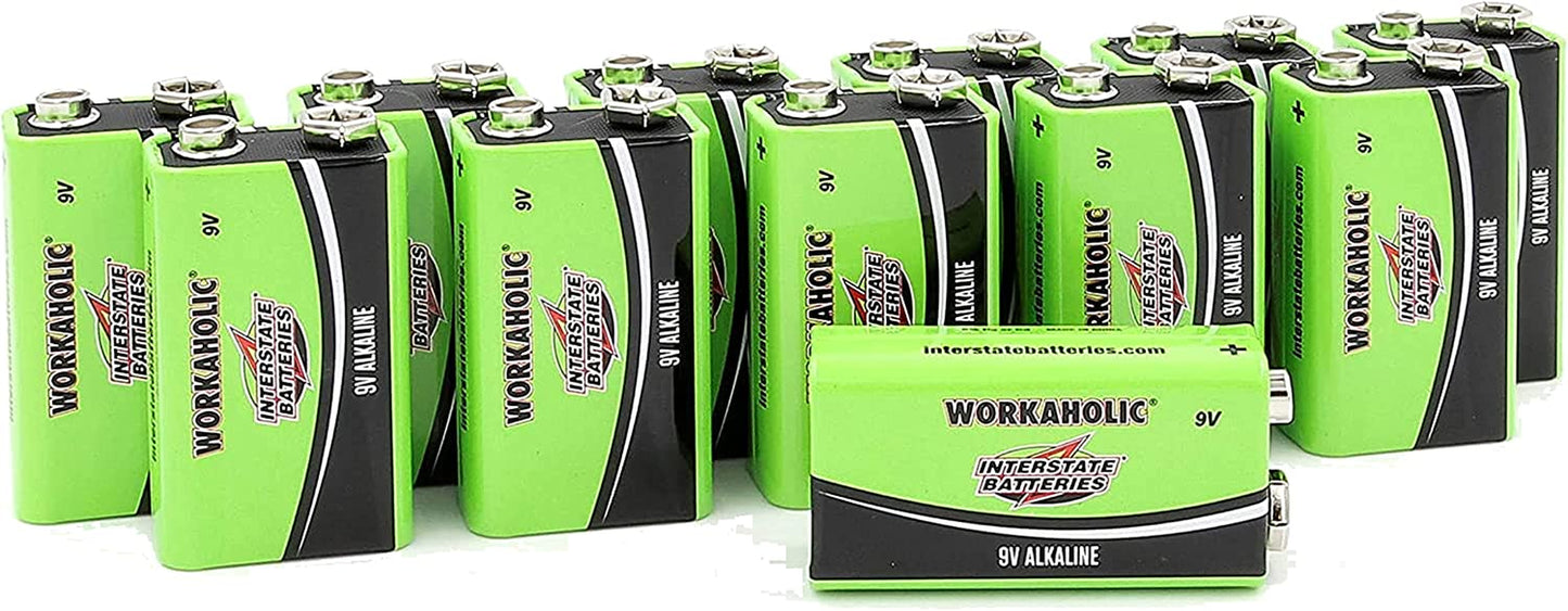 9 Volt Alkaline Battery (12 Pack) All-Purpose 9V High Performance Batteries - Workaholic (DRY0196)