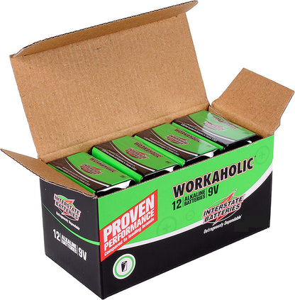 9 Volt Alkaline Battery (12 Pack) All-Purpose 9V High Performance Batteries - Workaholic (DRY0196)